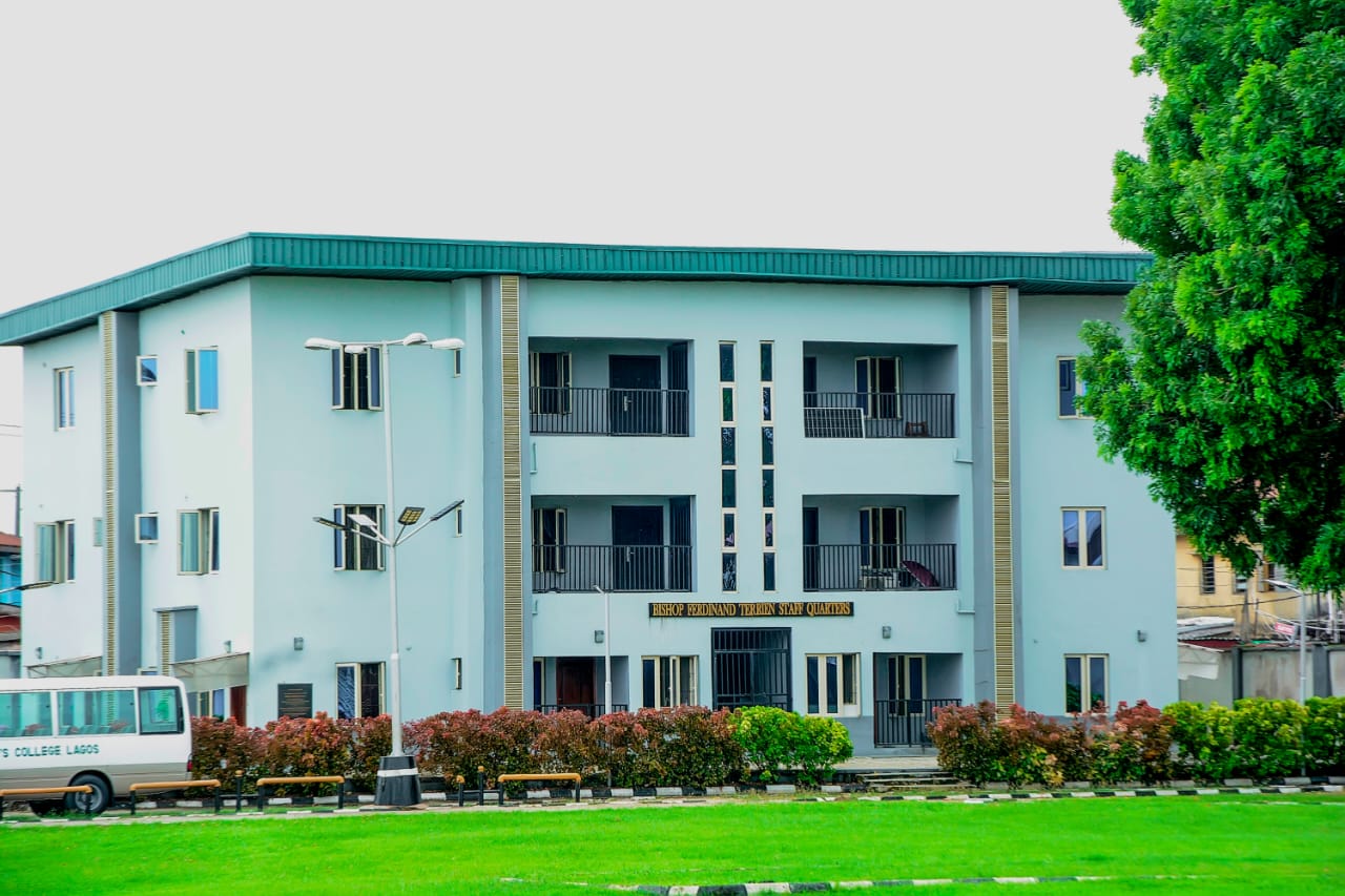 The Bishop Ferdinand Terrien Staff Quarters, a three-storey residential block overlooking the College lawn