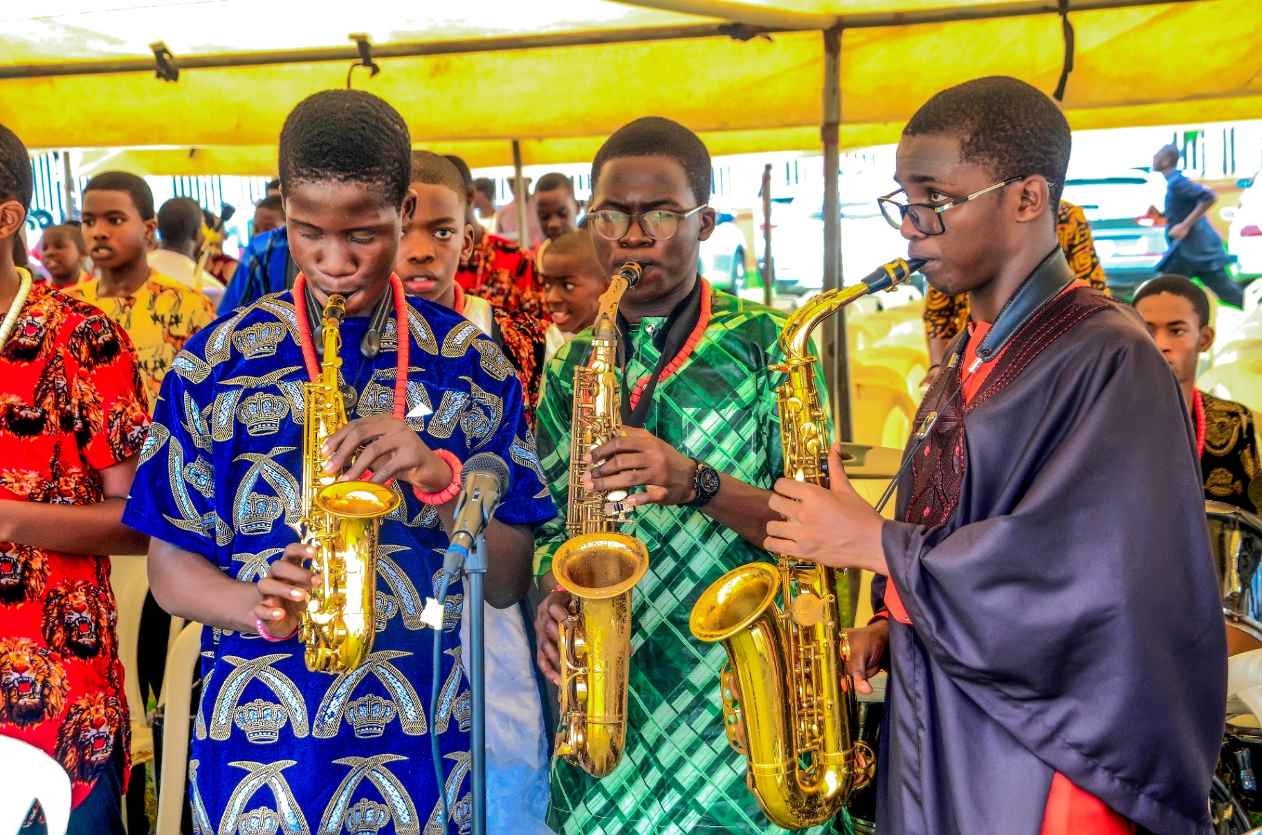 Saint Gregory's College students performing on saxophones